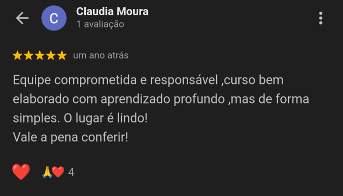 Depoimento de Claudia Moura sobre o curso
