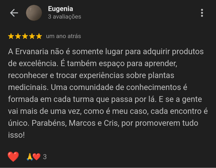 Depoimento de Eugenia sobre aprender plantas medicinais